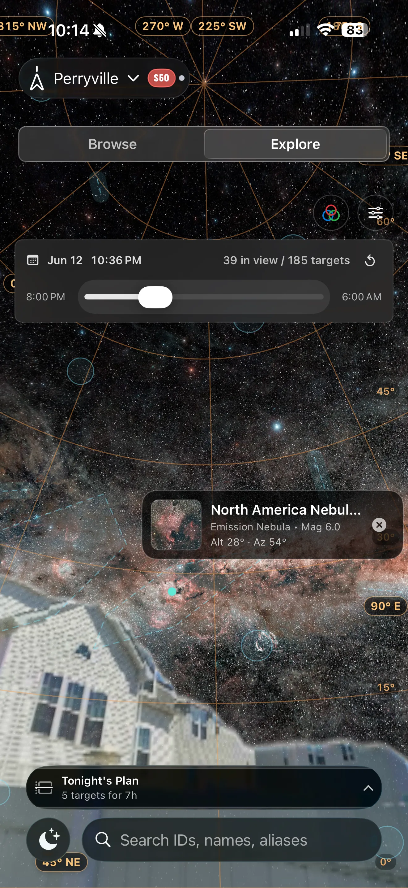 AstroGuide screen showing full-sky survey exploration.