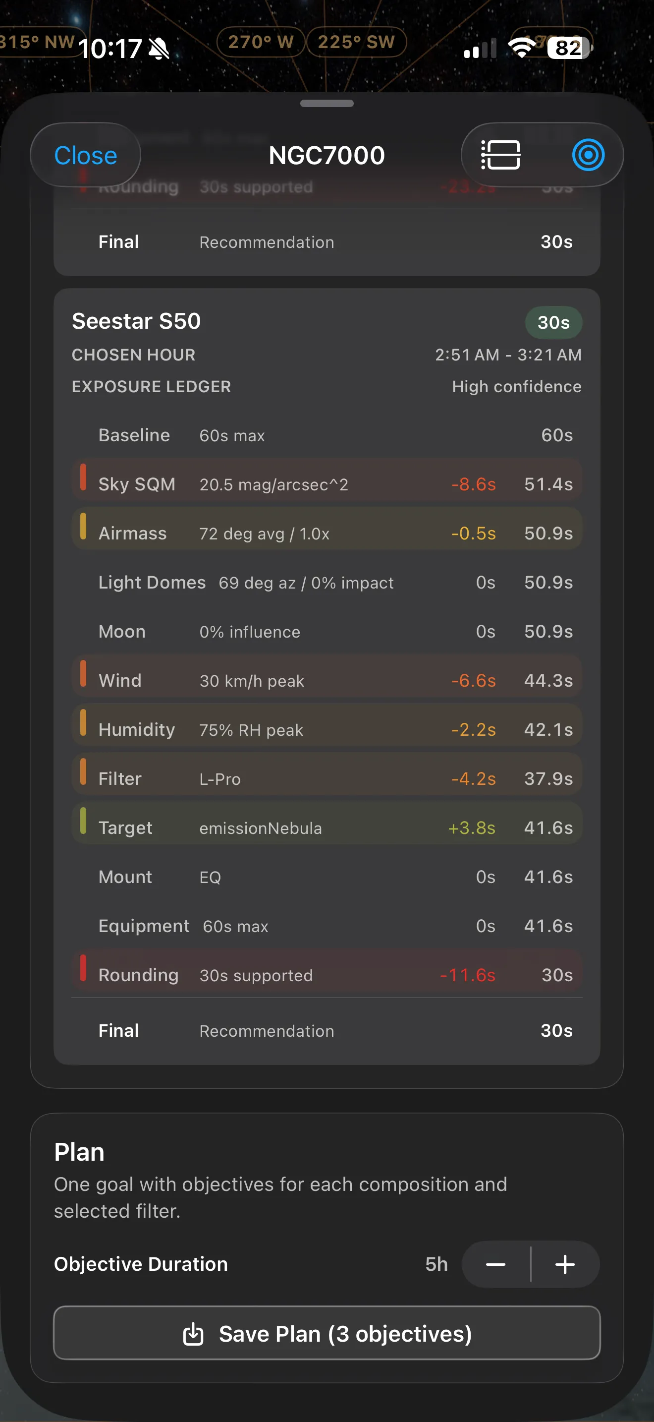 AstroGuide screen explaining sub-exposure length recommendations.